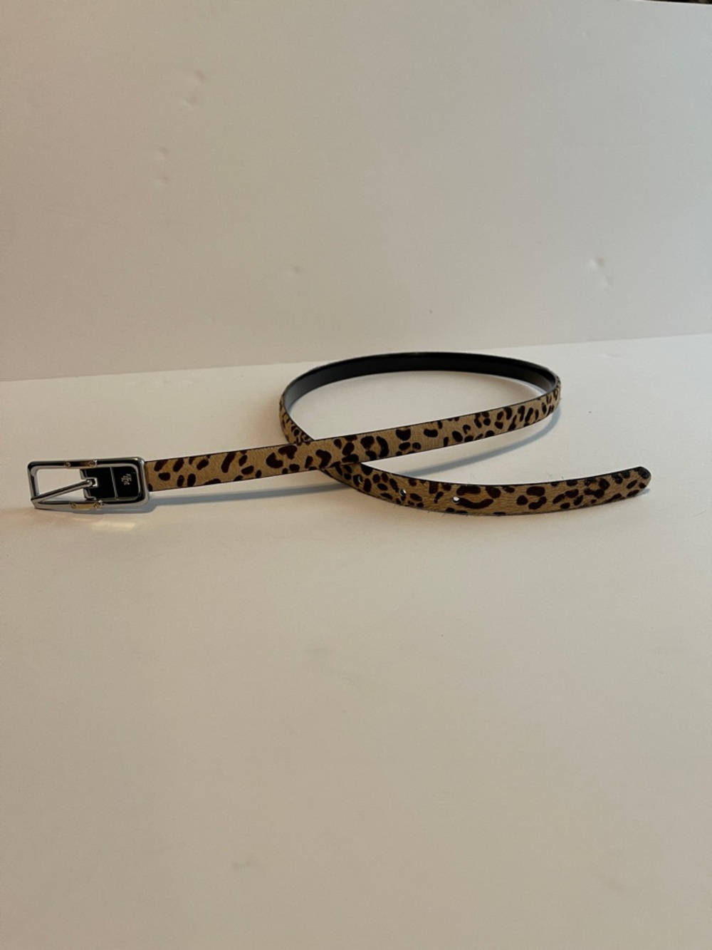 RRL Ralph Lauren reversible cheetah/black skinny belt with two tone buckle